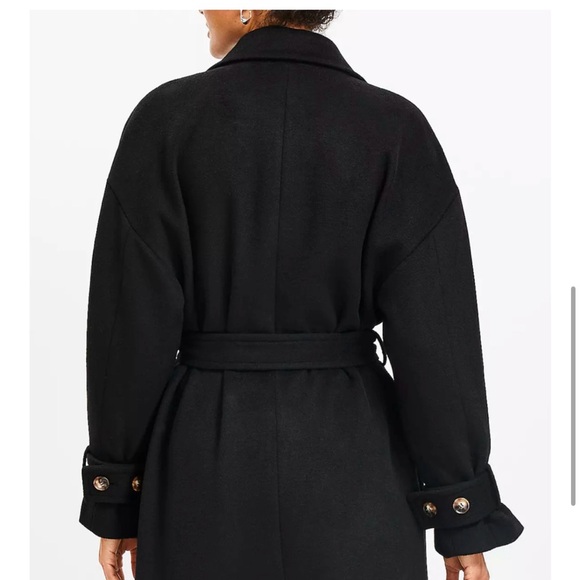 Loft Modern Tie Waist Trench Coat in black wool blend - Picture 3 of 6